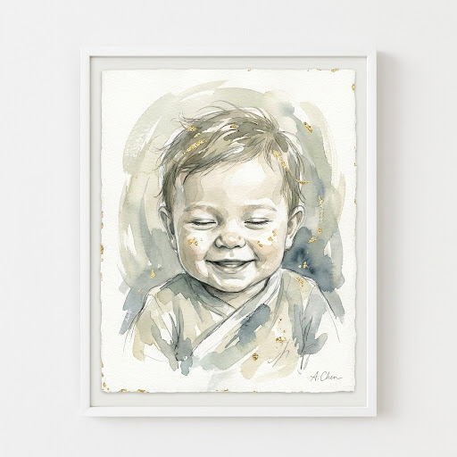 A joyful baby boy, fine-art watercolor — Heirloom